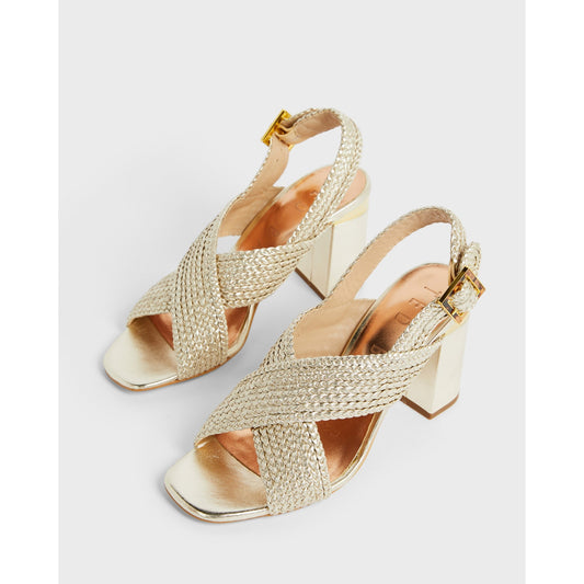 Women Camiam-Woven Cross Over Block Heel Sandal - Gold