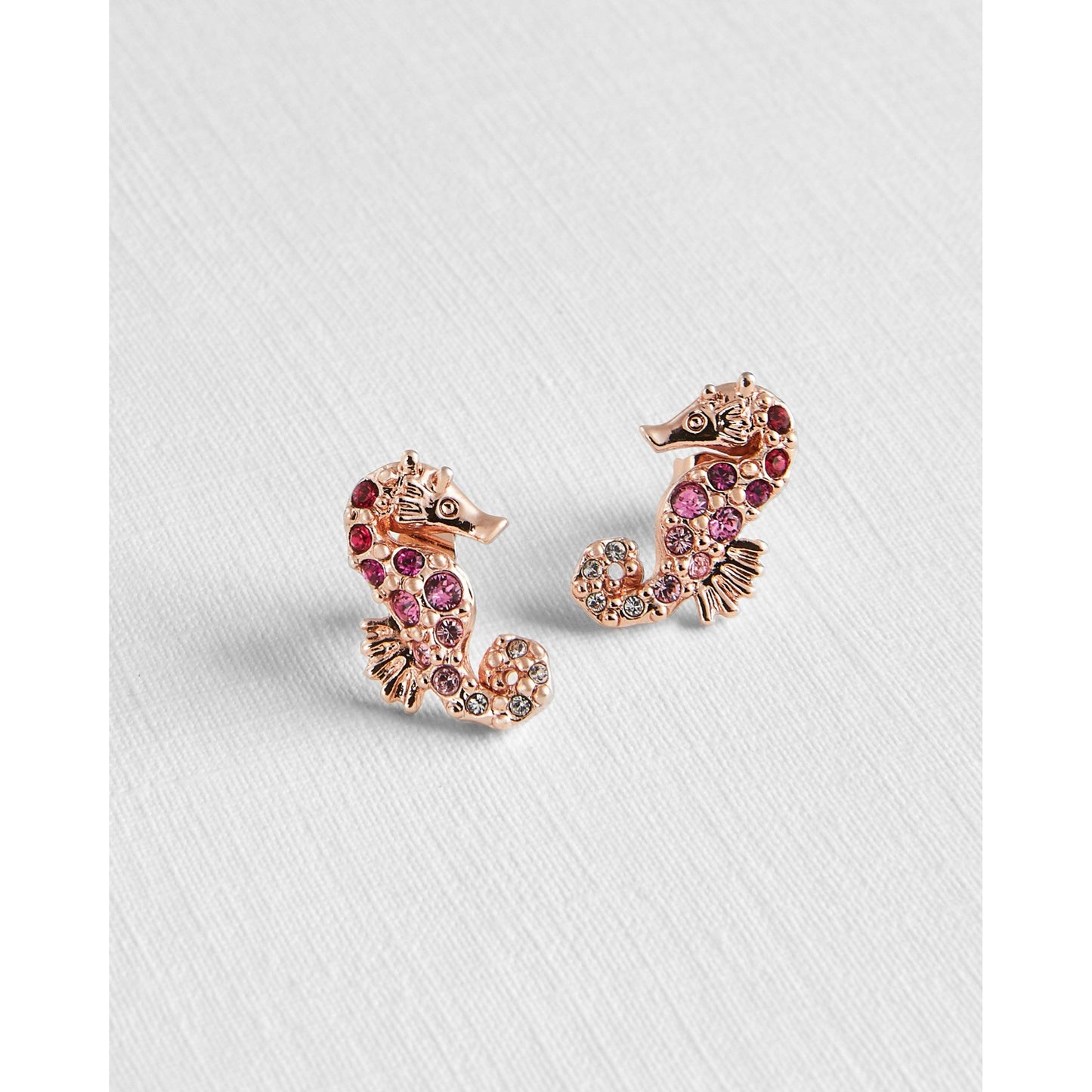 Women Seapra-Tbj2459 Seahorse Crystal Stud Earrings - Pink