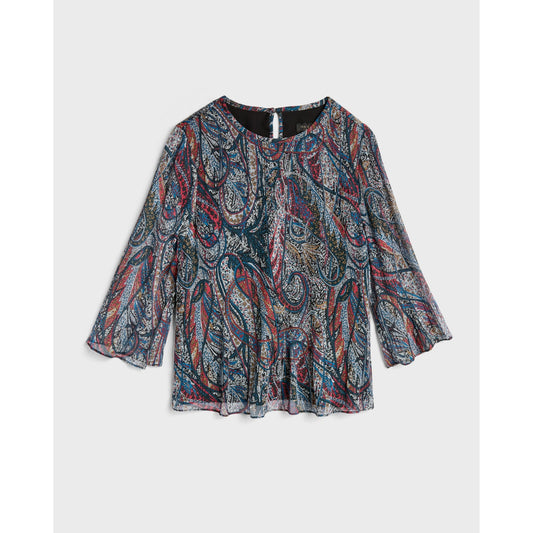 Women Beaatha-Lantern Print Pleat Detail Top - Teal-Blue