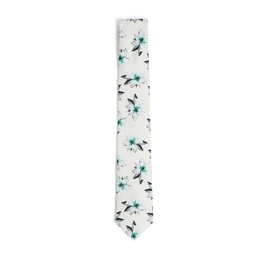 Men Sarsh-Printed Floral Tie - White