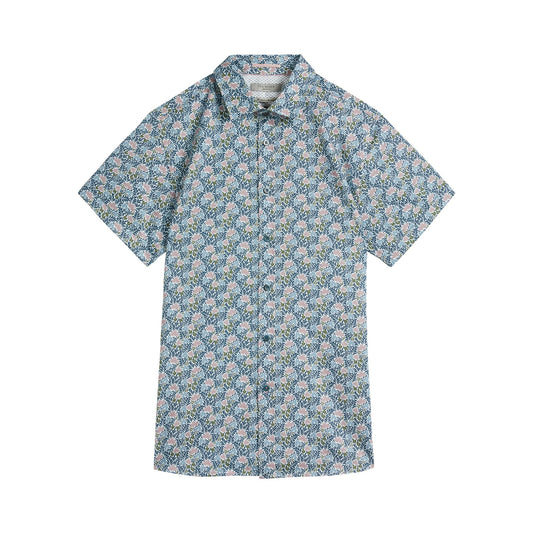 Men Birsho-Ss Leaf Print Shirt - Blue