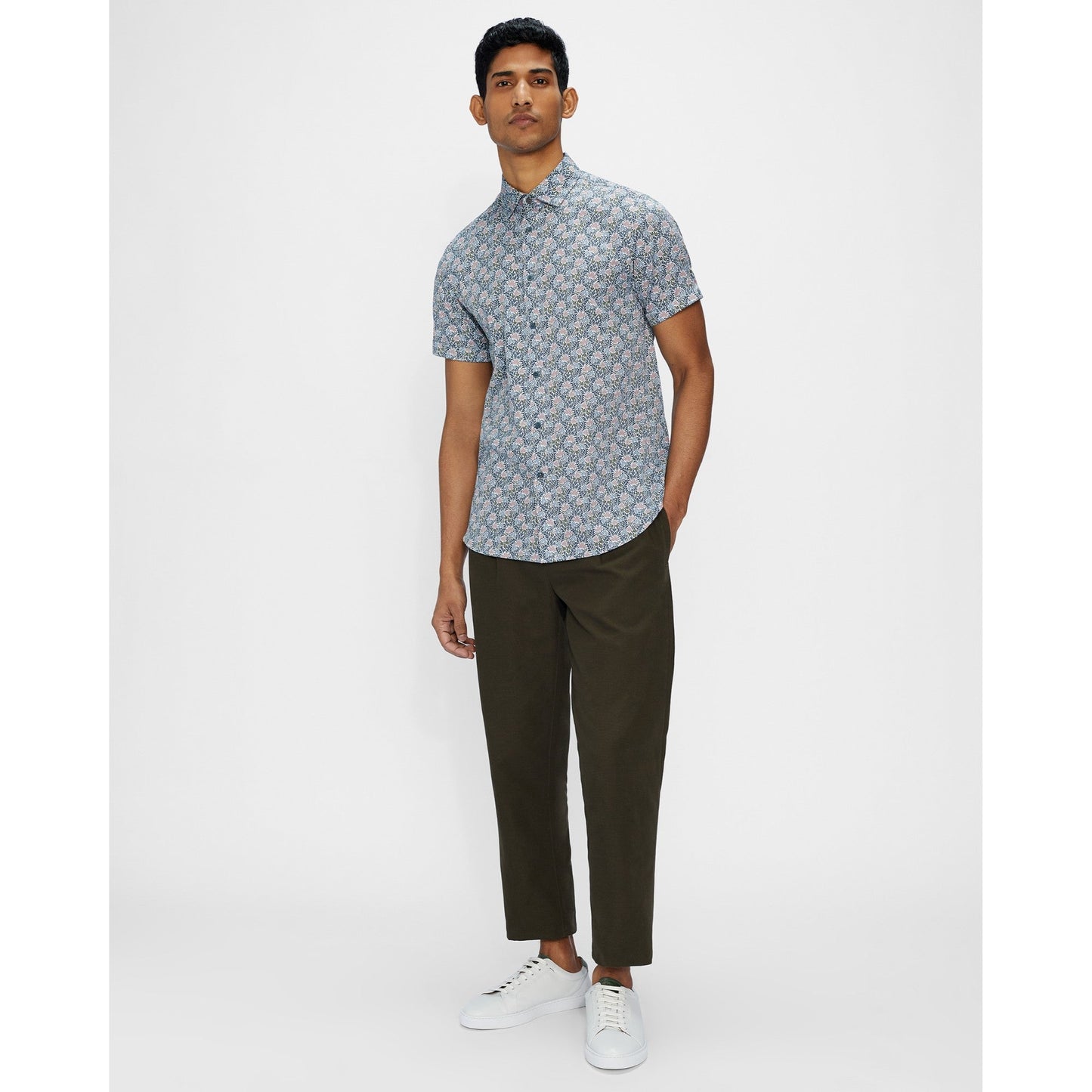 Men Birsho-Ss Leaf Print Shirt - Blue