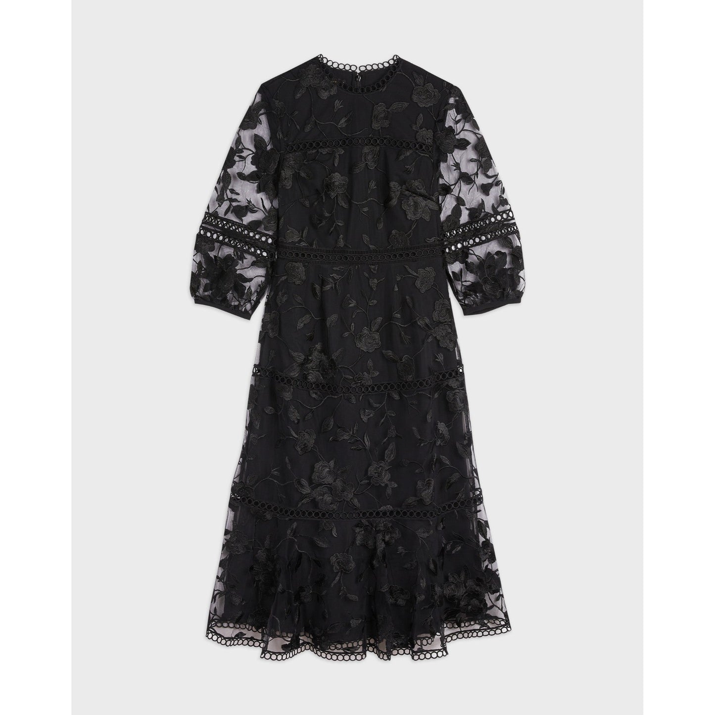 Women Minerva-Tiered Midi Dress With Lace Detail - Black