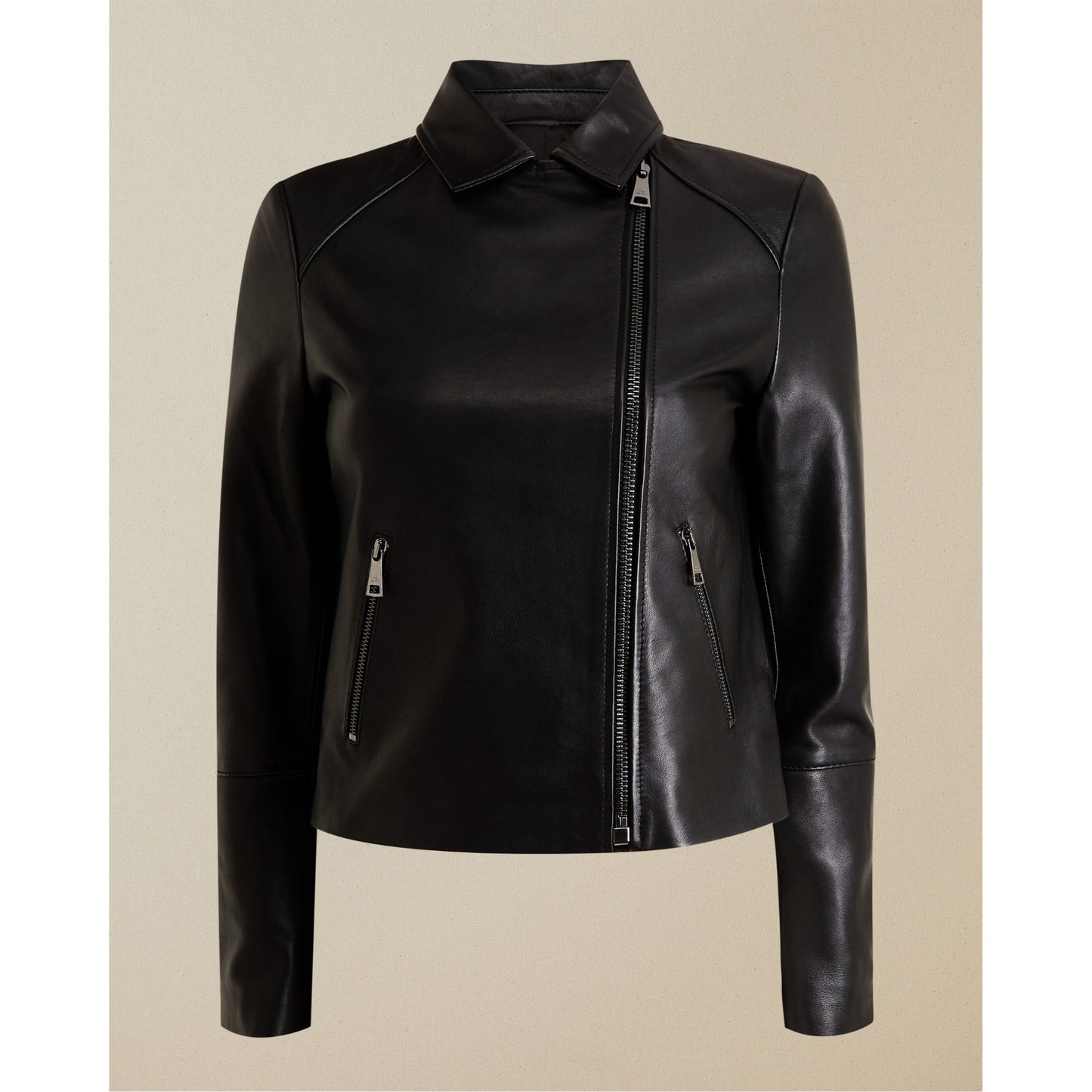 Women Janeal-Leather Biker Jacket - Black