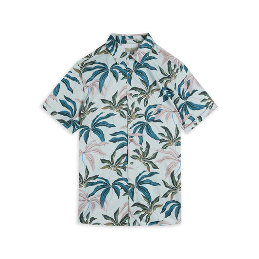 Men Basel-Ss Palm Leaf Print Shirt - Blue