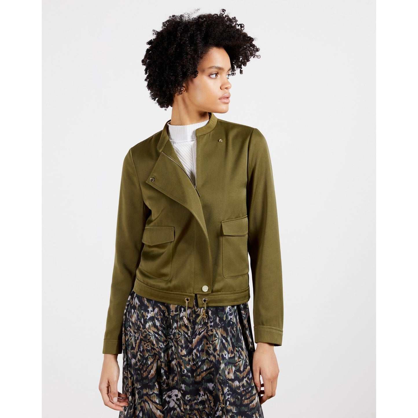 Women Farica-Satin Utility Jacket - Olive