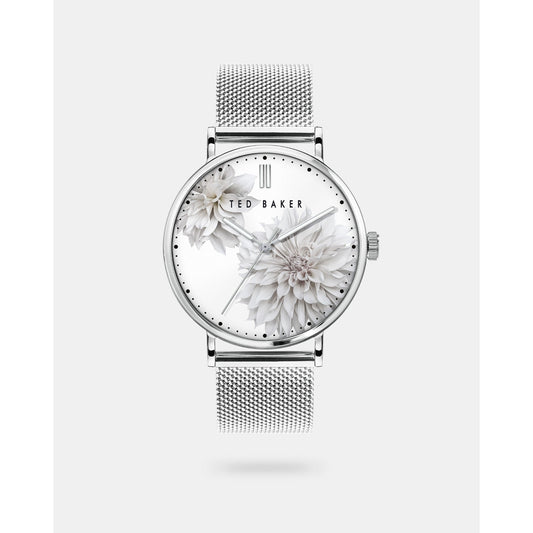 Women Phybie-Bkpphf009 Printed Dial Mesh Detail Watch - Silver-Col