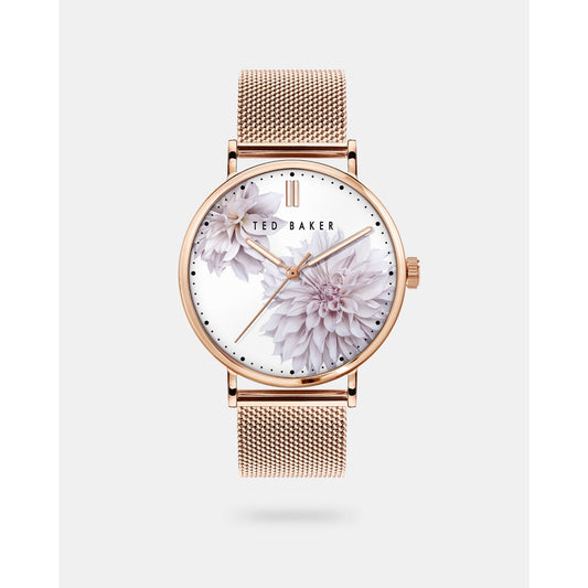 Women Phibie-Bkpphf010 Printed Dial Mesh Detail Watch - Rosegd-Col