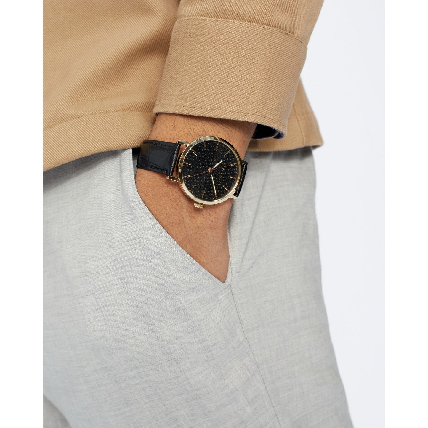 Men Phylipp-Bkppgf005 Embossed Croc Strap Watch - Black