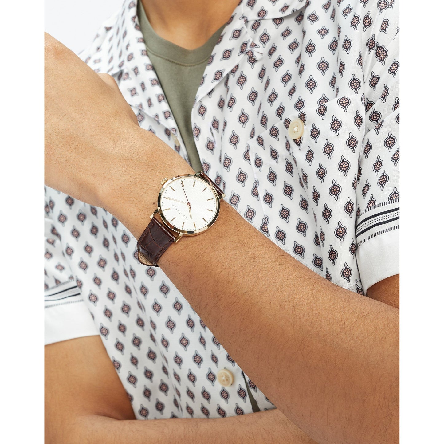 Men Phylib-Bkppgf008 Embossed Croc Strap Watch - Brown