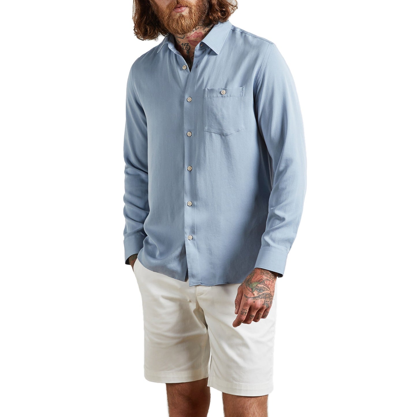 Men Loharv-Ls Tencel Lyocell Plain Shirt - Light-Blue