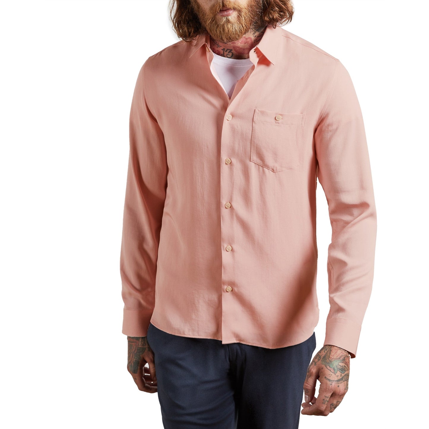 Men Loharv-Ls Tencel Lyocell Plain Shirt - Light-Pink