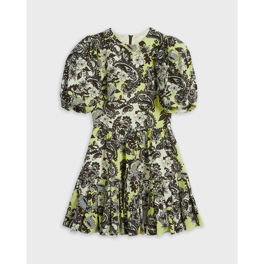 Women Remeiy-Paisley Mini Puff Sleeve Dress - Light-Yellow