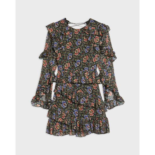 Women Peppss-Printed Long Sleeve Midi Dress - Black