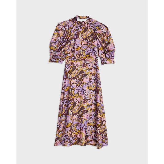 Women Hariat-Printed Short Sleeve Silk Dress - Black-Pink