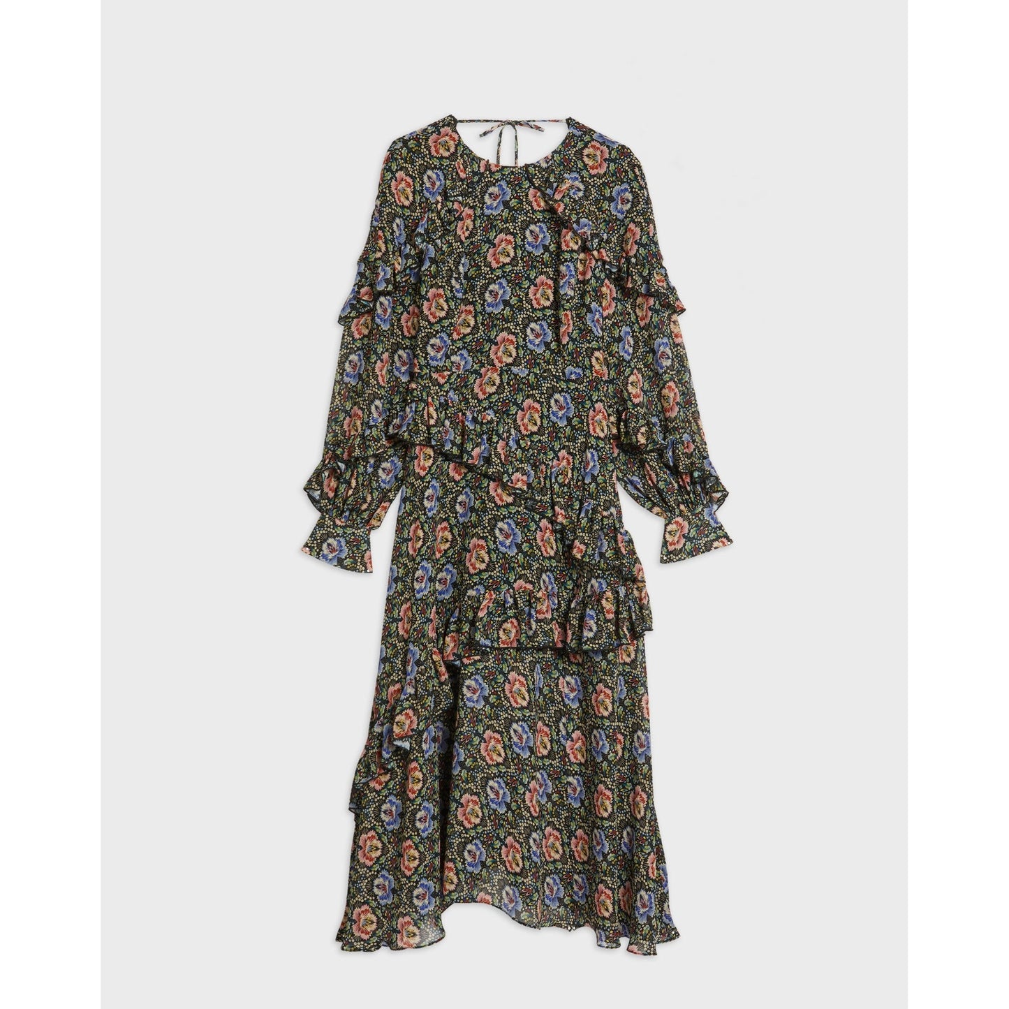 Women Tedi-Long Sleeve Printed Midi Dress - Black