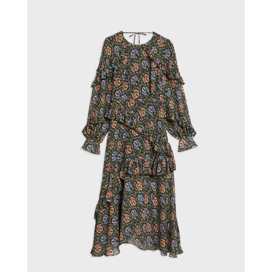 Women Tedi-Long Sleeve Printed Midi Dress - Black