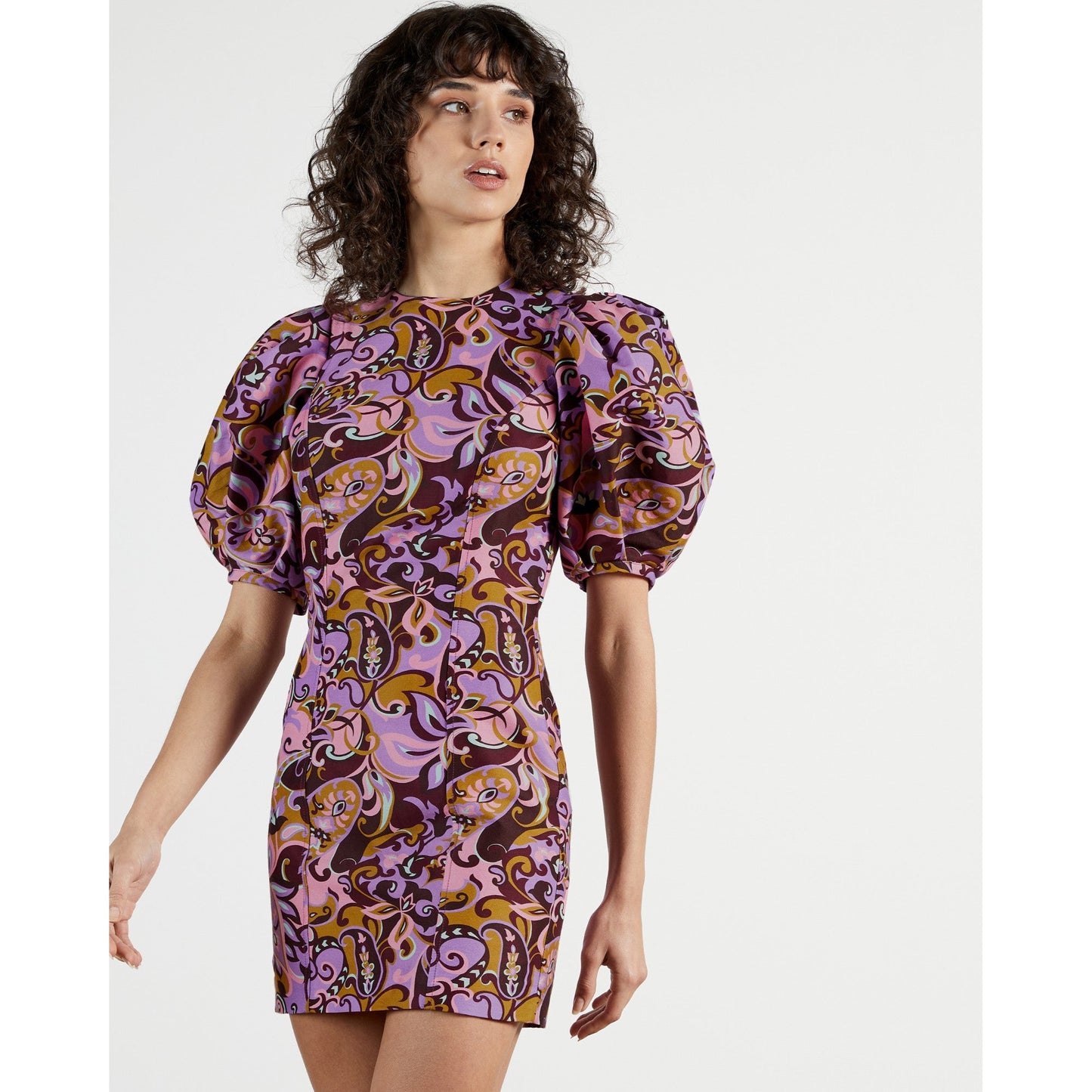 Women Flickl-Short Sleeve Printed Mini Dress - Black-Pink