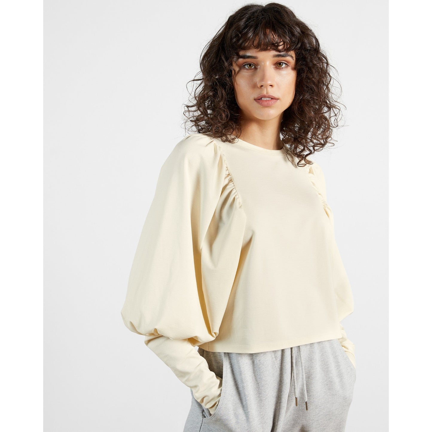 Women Liliie-Puff Sleeve Jersey Top - White