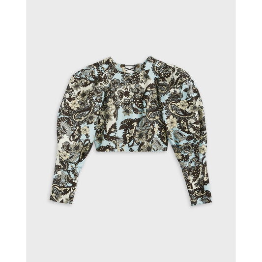 Women Anagar-Paisley Puff Sleeve Top - Blue
