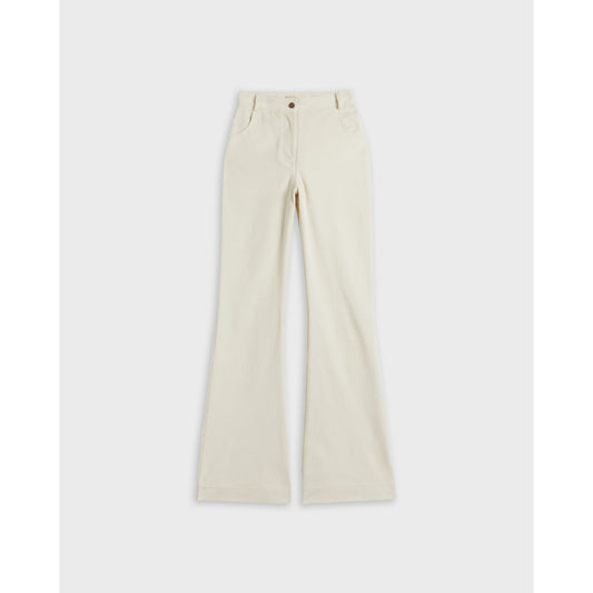 Women Creame-Baby Cord Ecru Flare Jean - Ecru