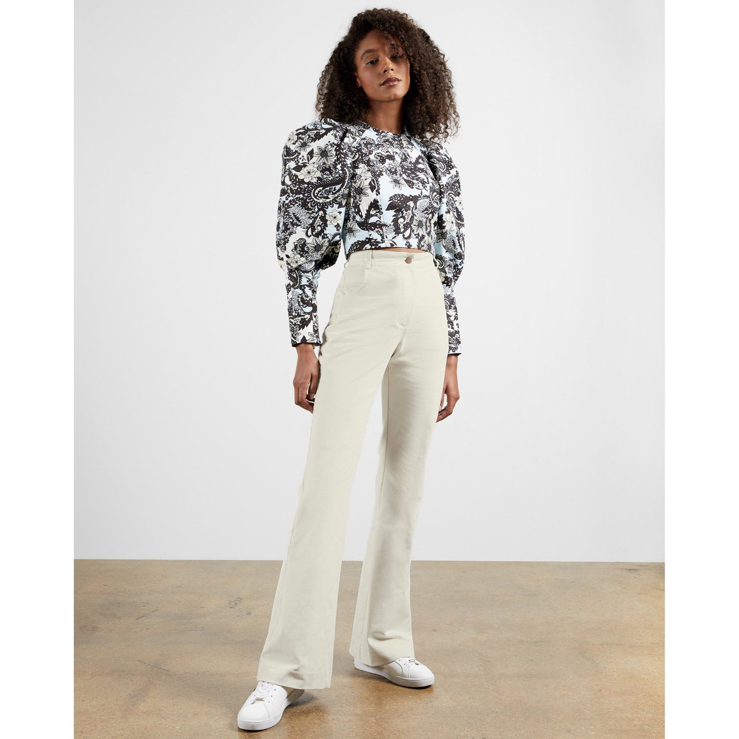 Women Creame-Baby Cord Ecru Flare Jean - Ecru