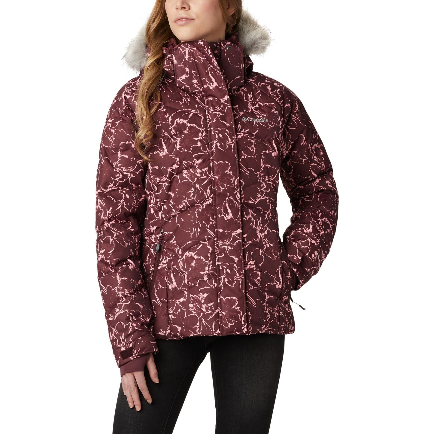 Women Lay D Down Ii Jacket - Seminole Pink Brushstroke Floral Print