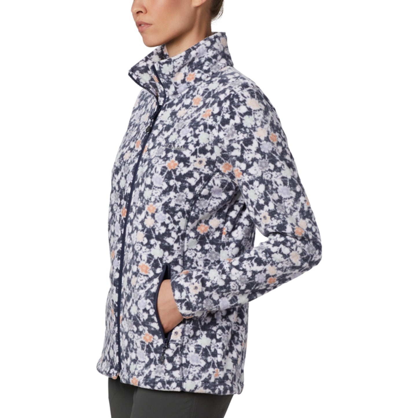 Women Loop To Pines Fleece Jacket - Nocturnal Ikat Floral Print