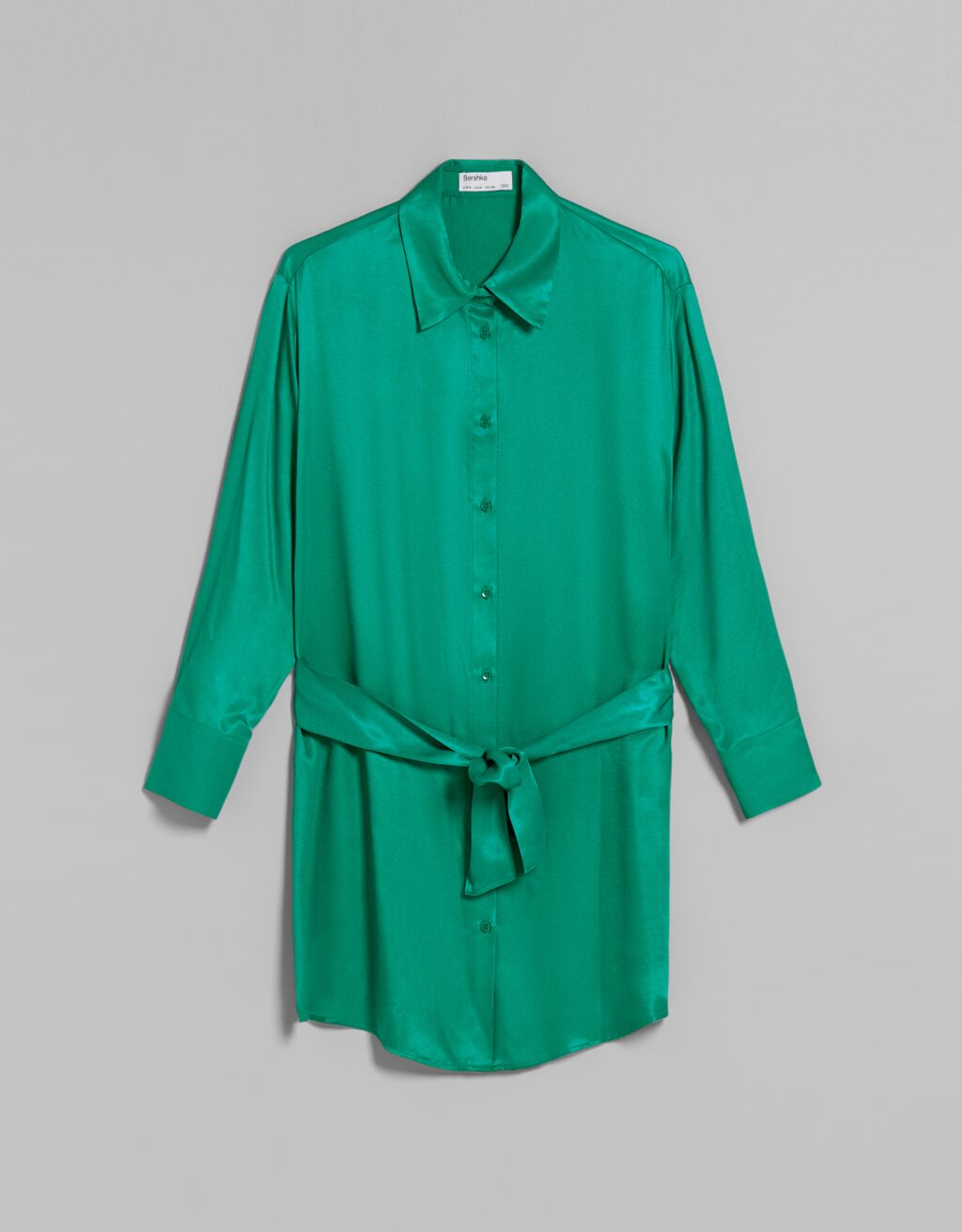 Satin shirt dress with belt