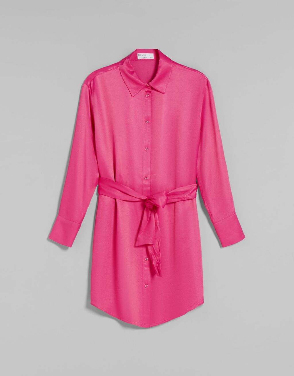Satin shirt dress with belt
