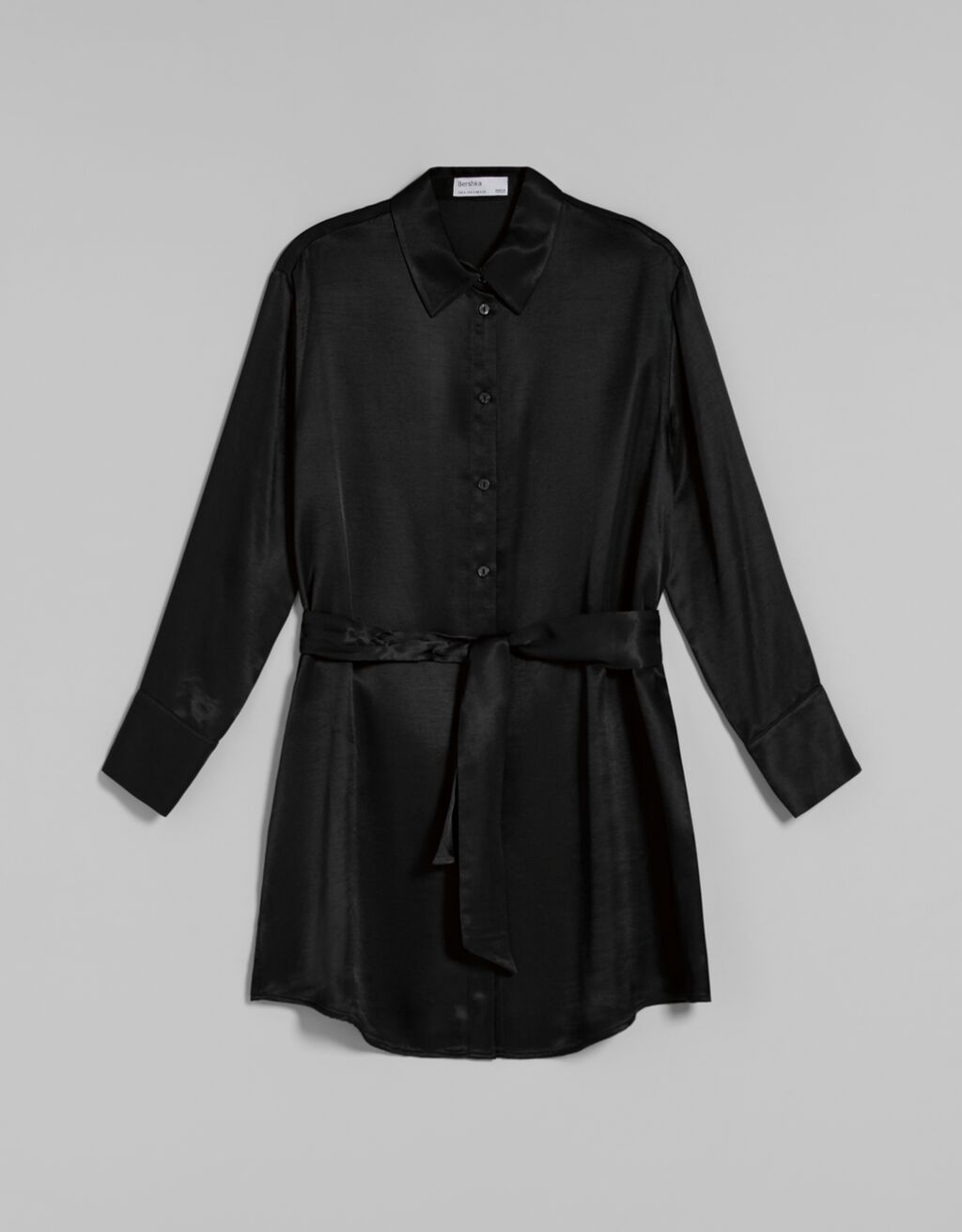 Satin shirt dress with belt