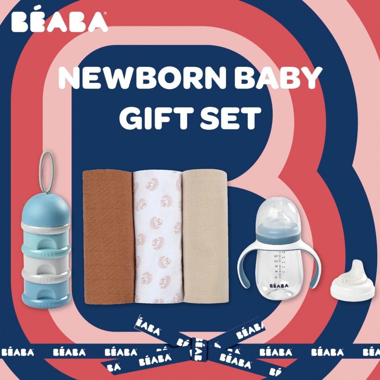 New Born Baby Gift Box Set (Formula And Snacks Container, Learning Cup, Muslin)