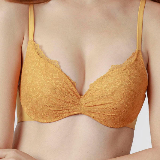 Signature Thin Pad Lacy Bra - Mustard Yellow