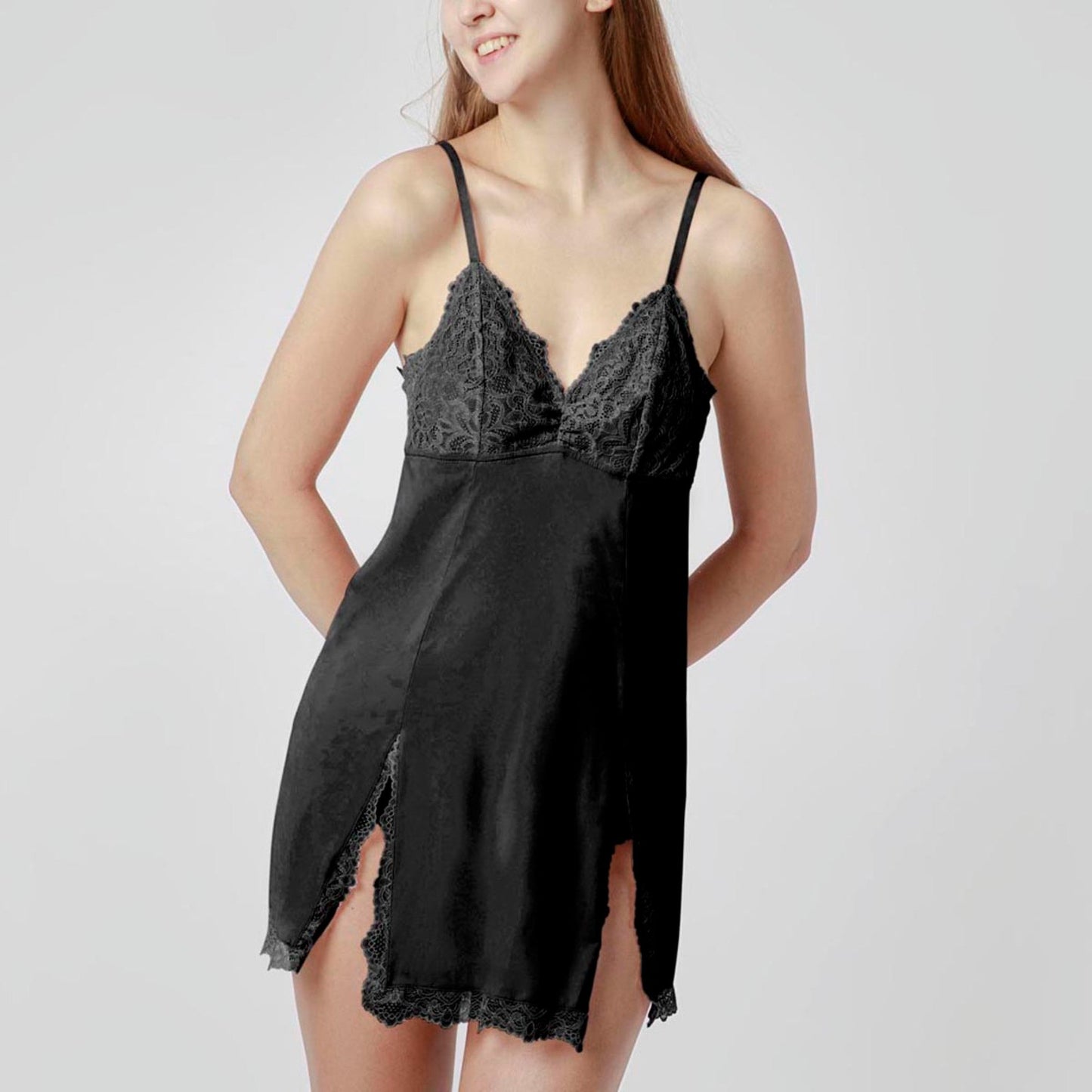 Lacy Lingerie Dress - Black
