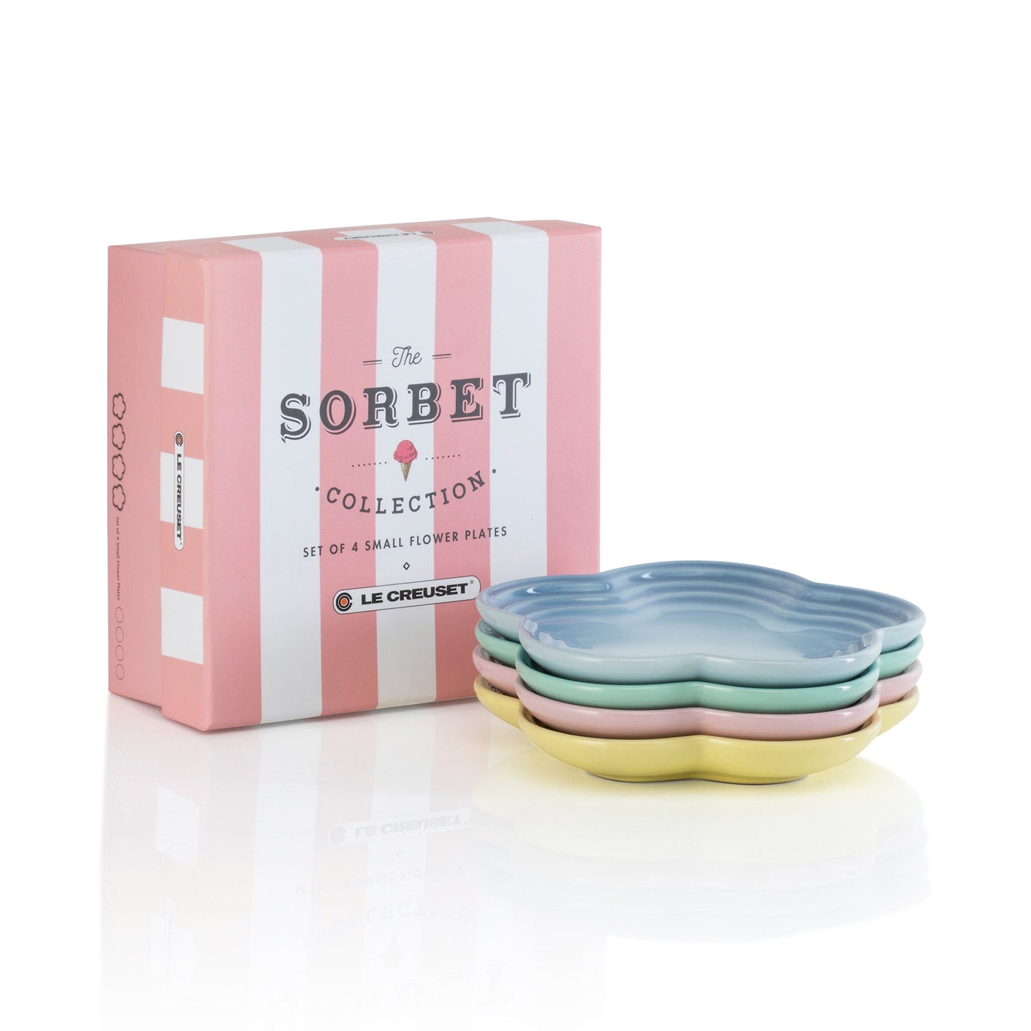 Set of 4 Sorbet Small Flower Plate - Coastal Blue/Elysees Yellow/Cool Mint/Chiffon Pink