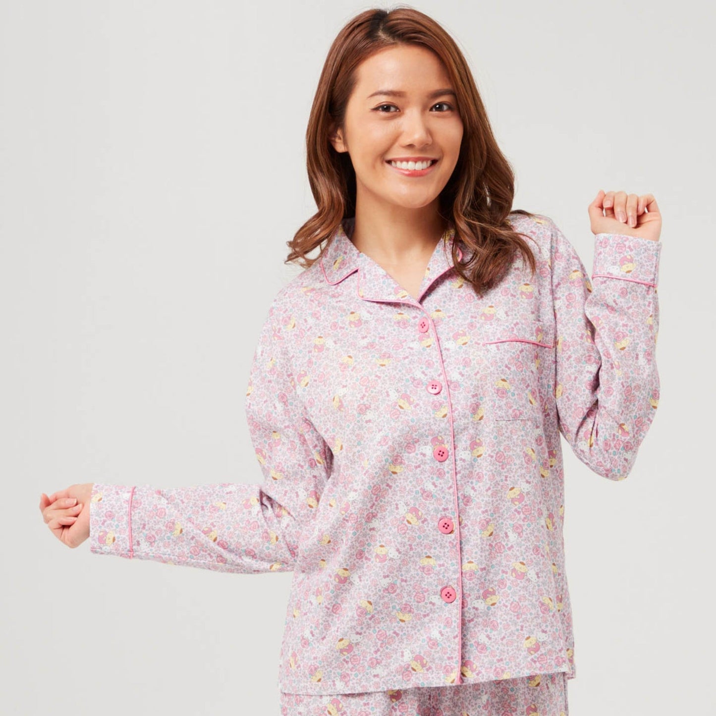 Sanrio Hello Kitty印花長睡衣套裝-長袖上衣及長褲（港澳限定）-Kitty Mix Print
