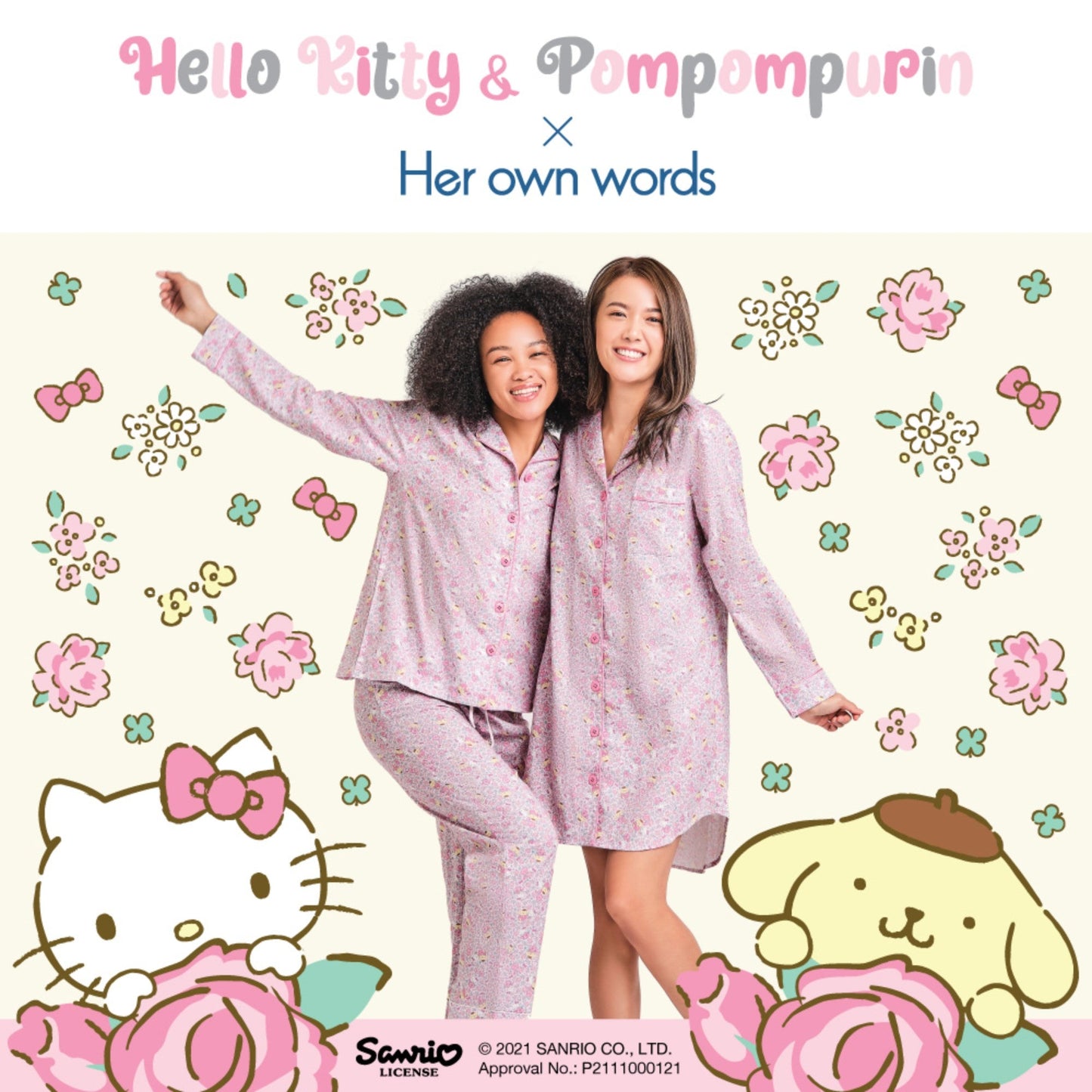 Sanrio Hello Kitty印花長睡衣套裝-長袖上衣及長褲（港澳限定）-Kitty Mix Print