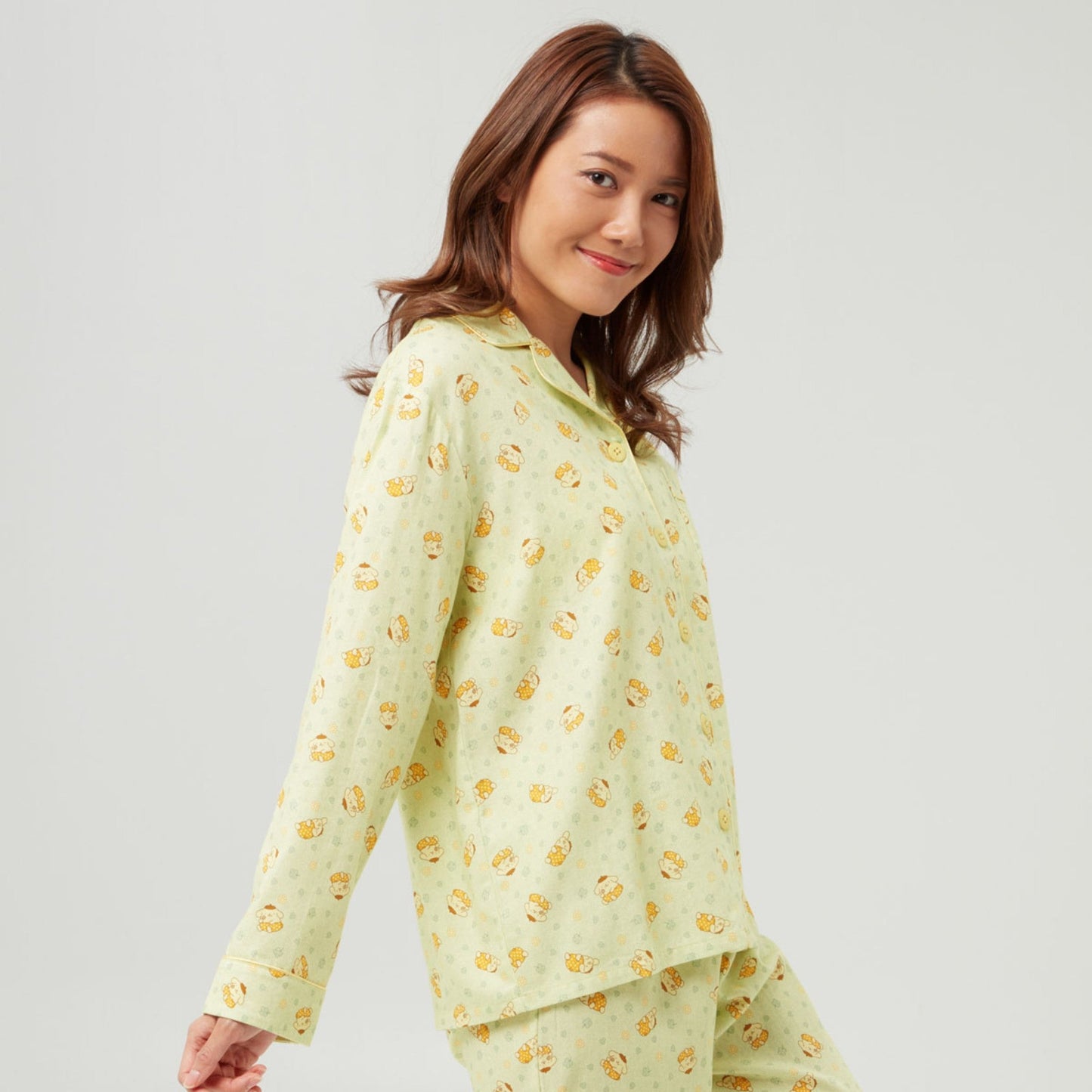 Sanrio Hello Kitty Print Long Pajamas Set- Long Sleeve Tops And Pants (Limited For Hong Kong & Macao) - Pompompurin Print