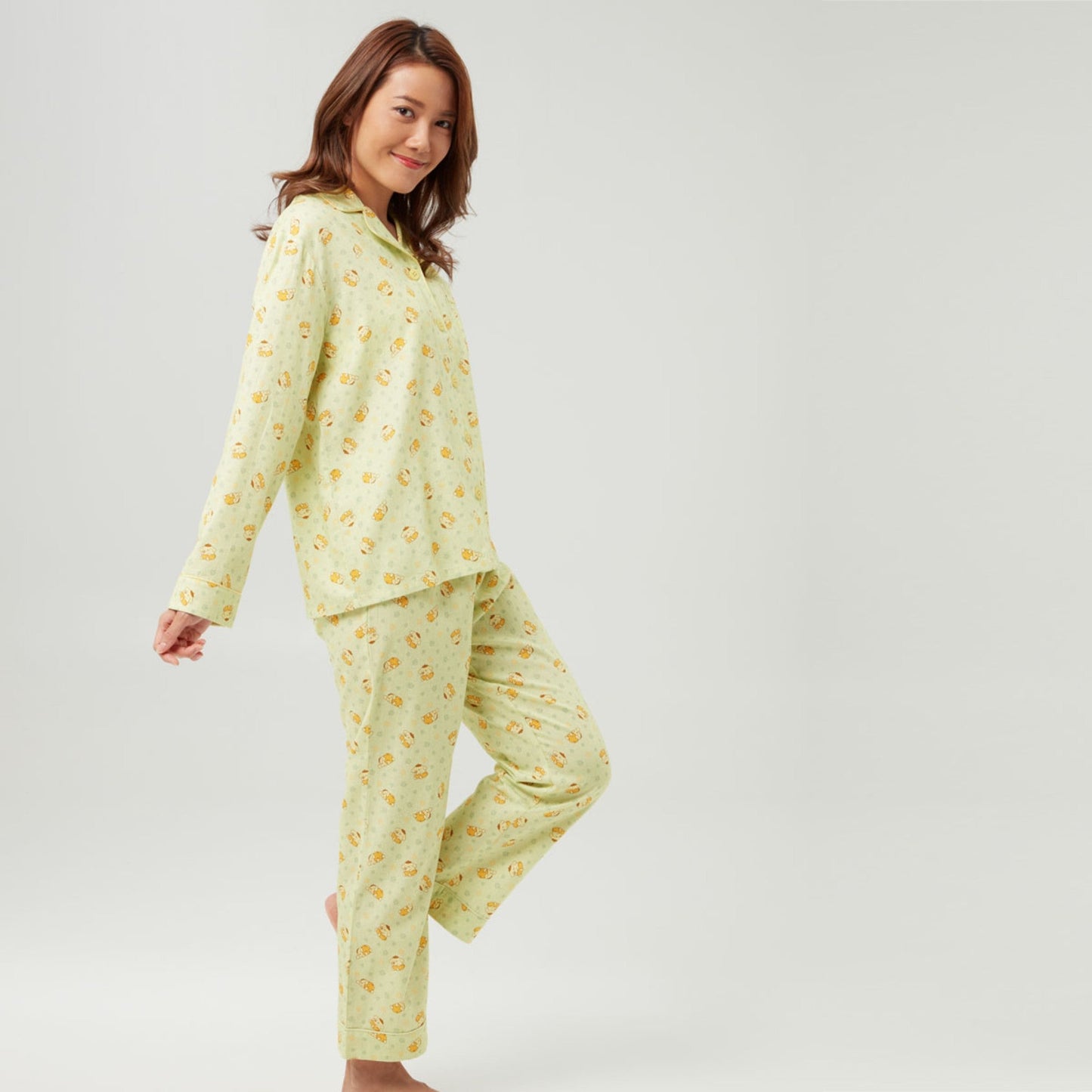 Sanrio Hello Kitty Print Long Pajamas Set- Long Sleeve Tops And Pants (Limited For Hong Kong & Macao) - Pompompurin Print