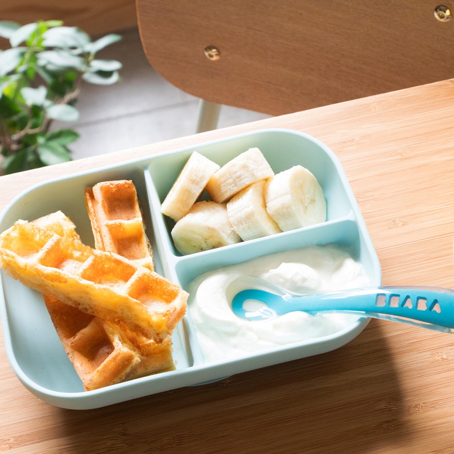 Silicone Suction Divided Plate + 2nd Stage Spoon - Blue