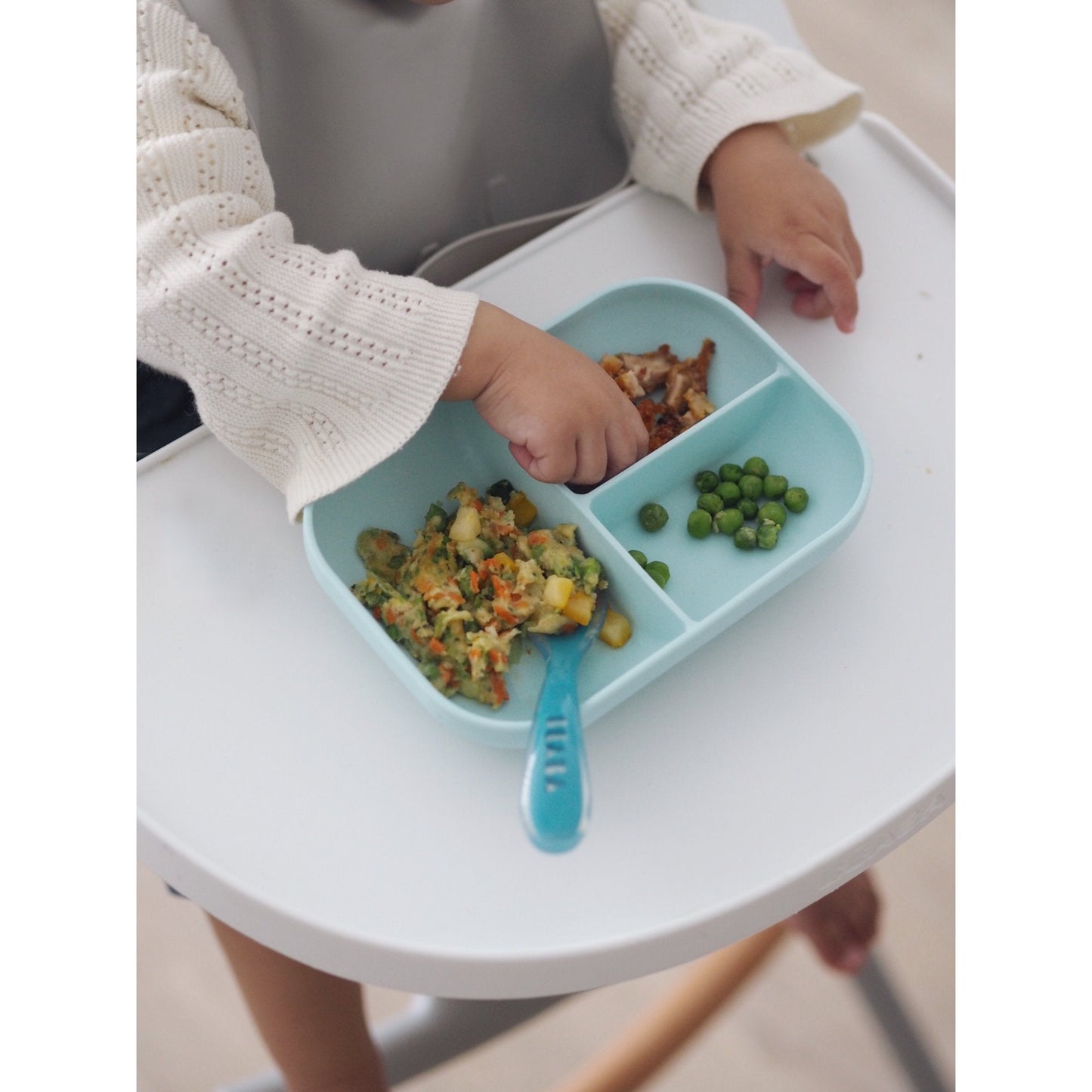 Silicone Suction Divided Plate + 2nd Stage Spoon - Blue