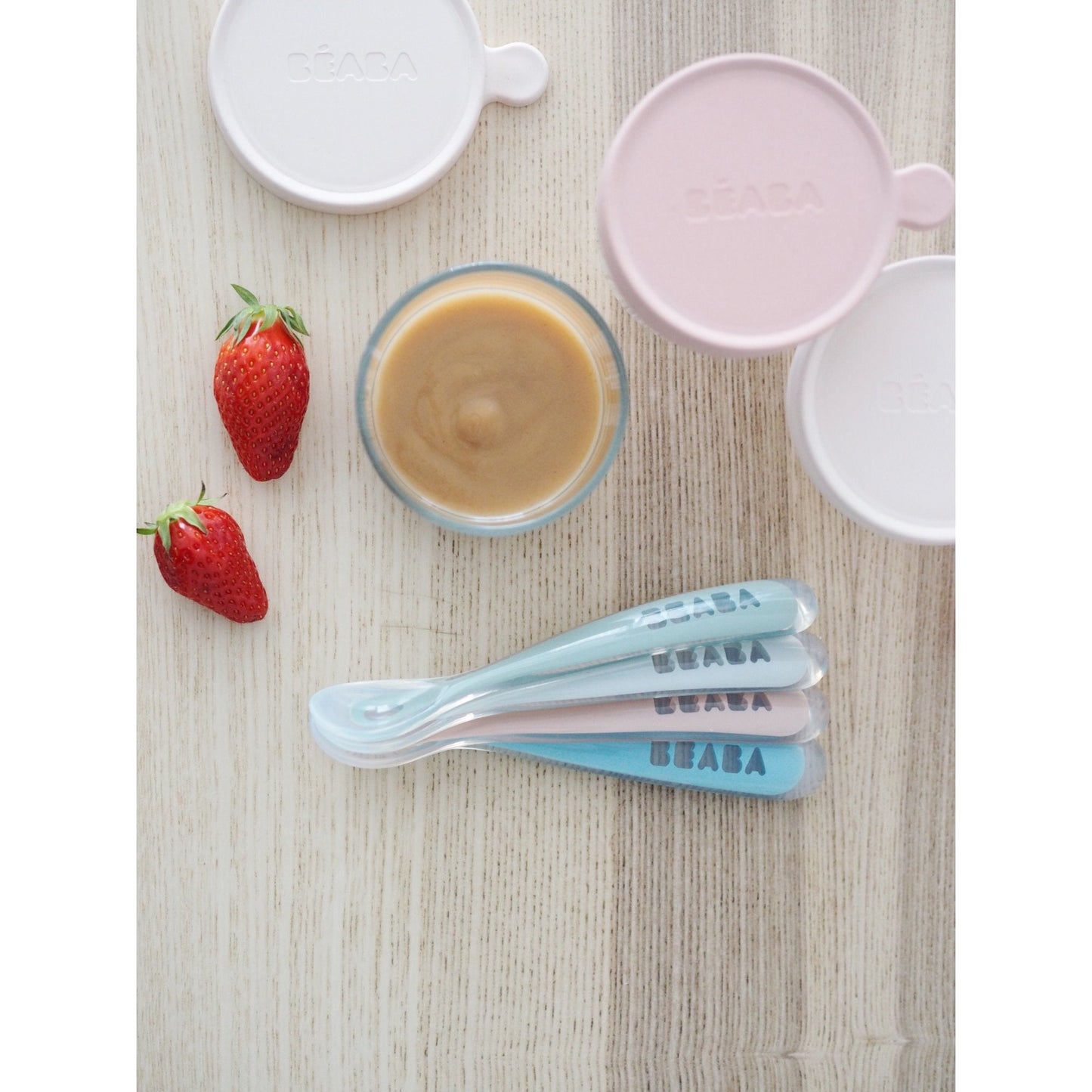 Set of 4 Ergonomic 1st Stage Silicone Spoons - Eucalyptus (Assorted Colors Windy Blue/Eucalyptus Green/Light Mist/Old Pink)