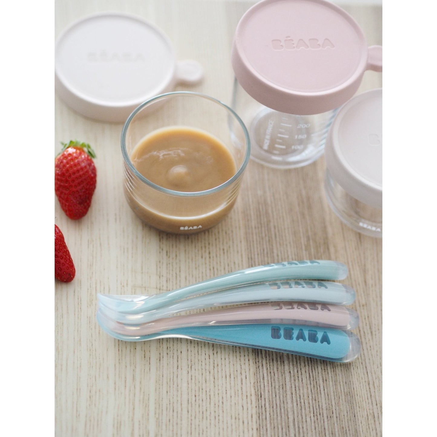 Set of 4 Ergonomic 1st Stage Silicone Spoons - Eucalyptus (Assorted Colors Windy Blue/Eucalyptus Green/Light Mist/Old Pink)