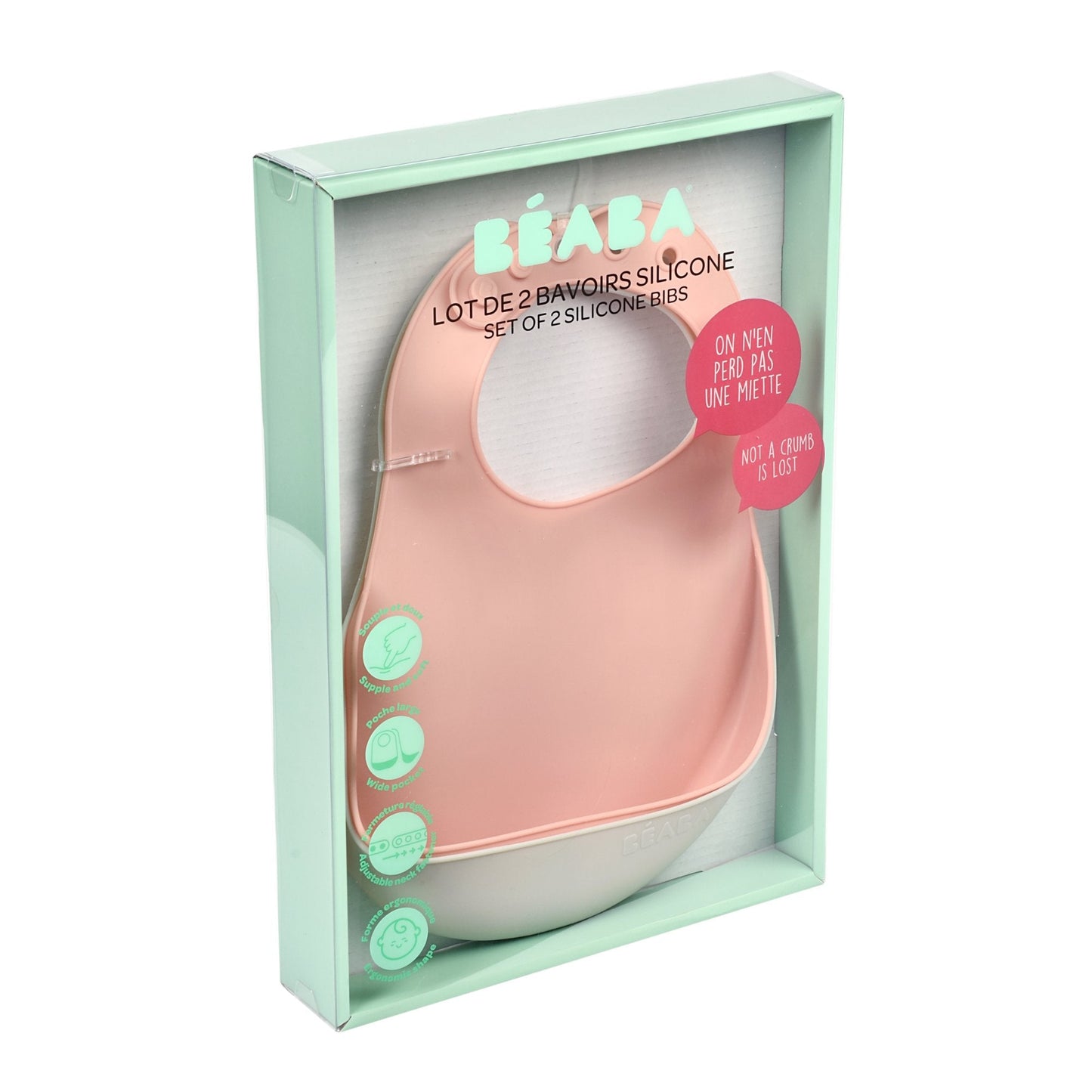 Set of 2 Silicone Bib - Old Pink/ Light Mist