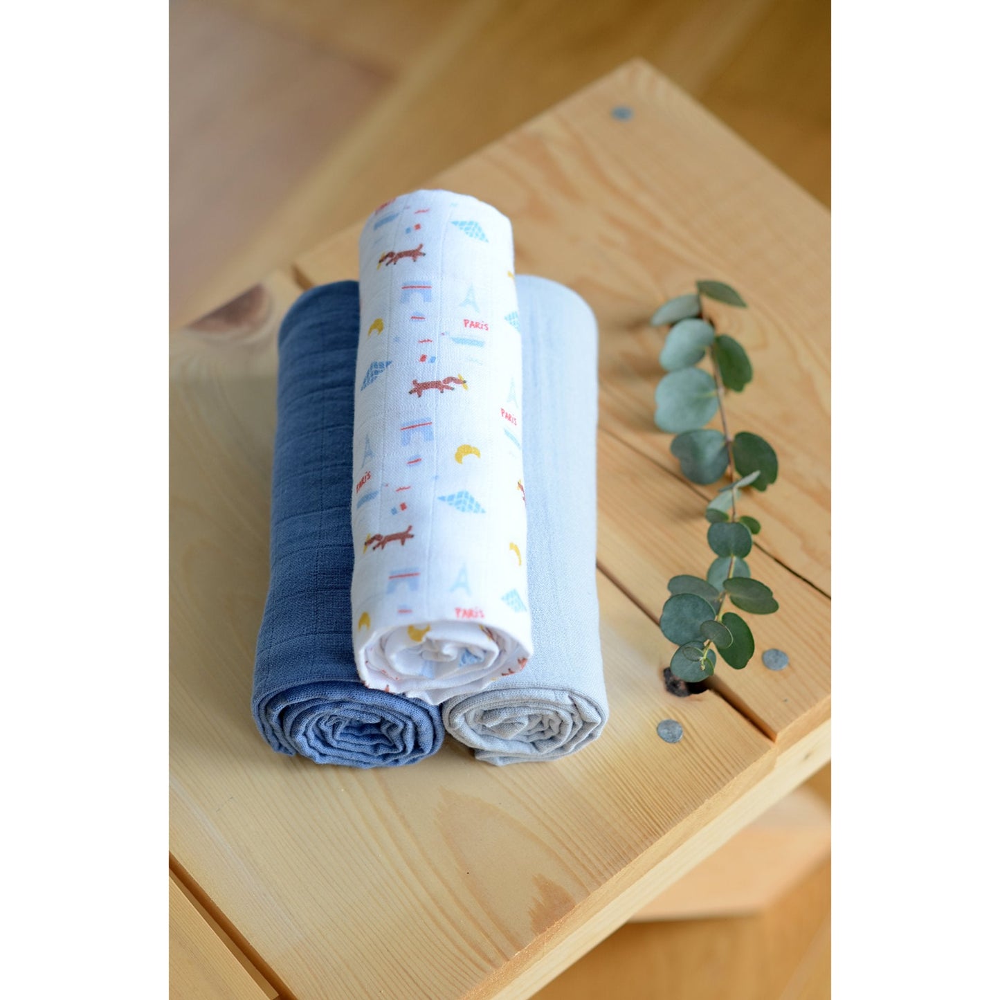 Pack of 3pcs Organic Muslin Swaddle - Paris - 70 x 70cm