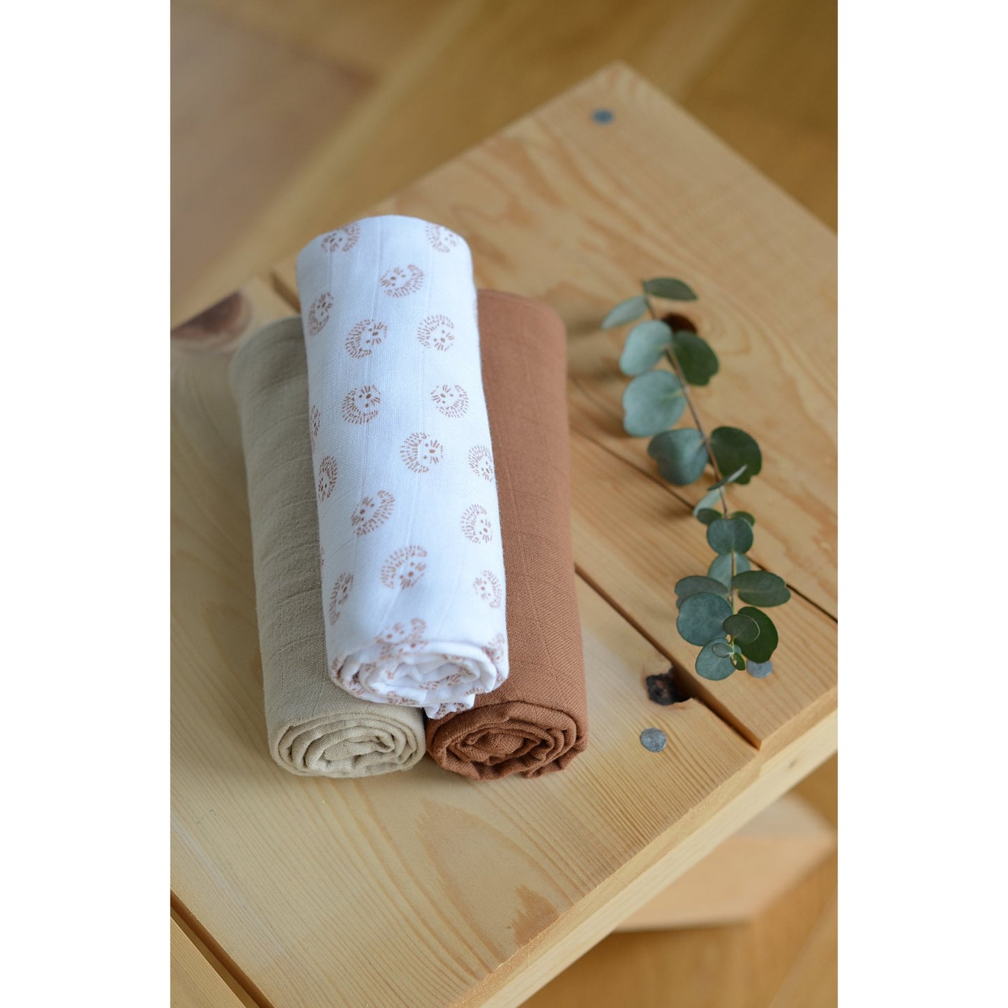 Pack of 3pcs Organic Muslin Swaddle - Hedgehog - 70 x 70cm