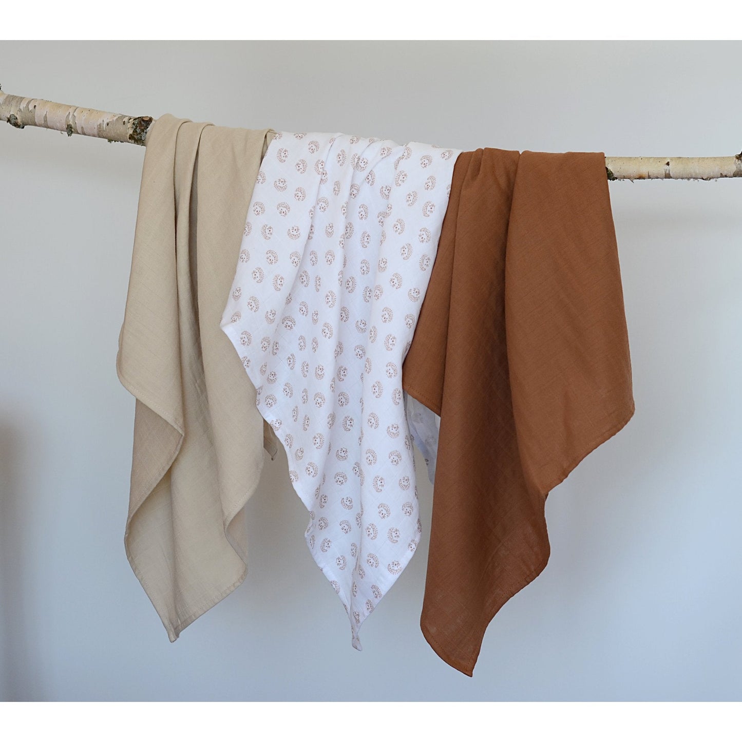 Pack of 3pcs Organic Muslin Swaddle - Hedgehog - 70 x 70cm