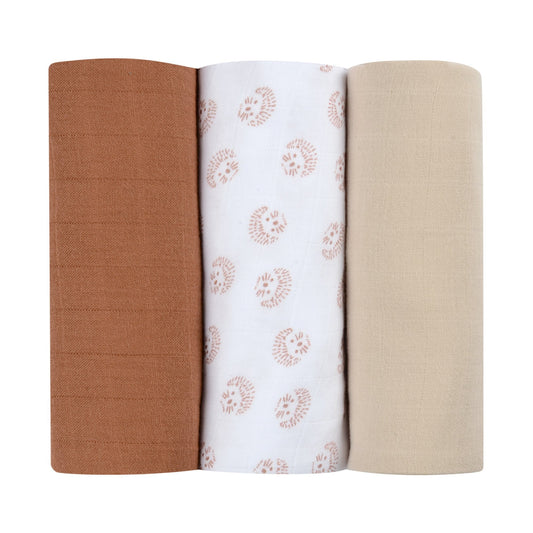 Pack of 3pcs Organic Muslin Swaddle - Hedgehog - 70 x 70cm