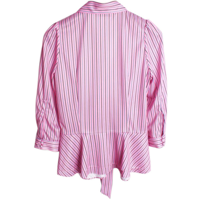 Striped Pussy Bow Ruched Waist Peplum Top