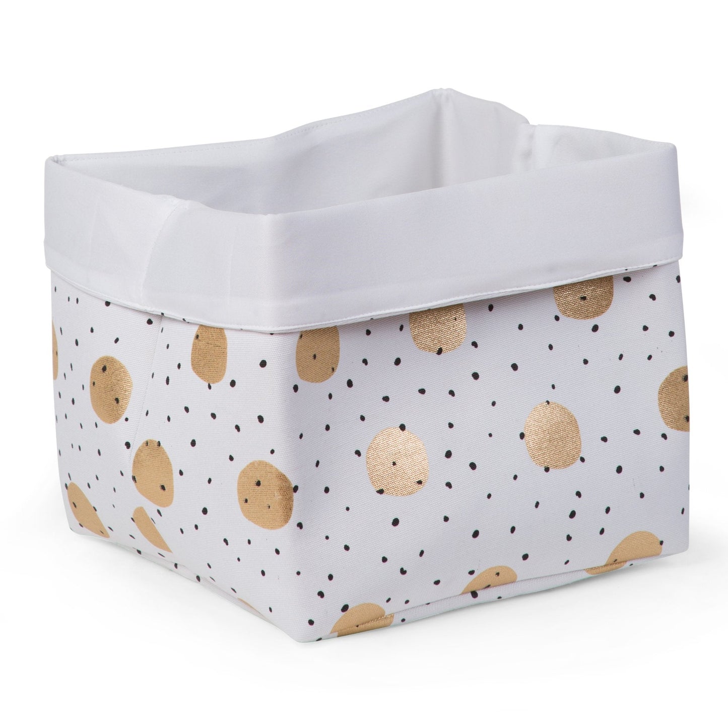 Foldable Canvas Storage Basket 32x32x29 cm - WHITE GOLD DOTS